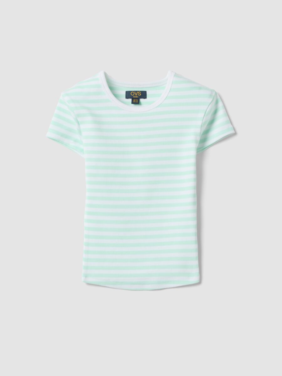Girls&rsquo; fitted stretch-cotton multicolour striped T-shirt_0