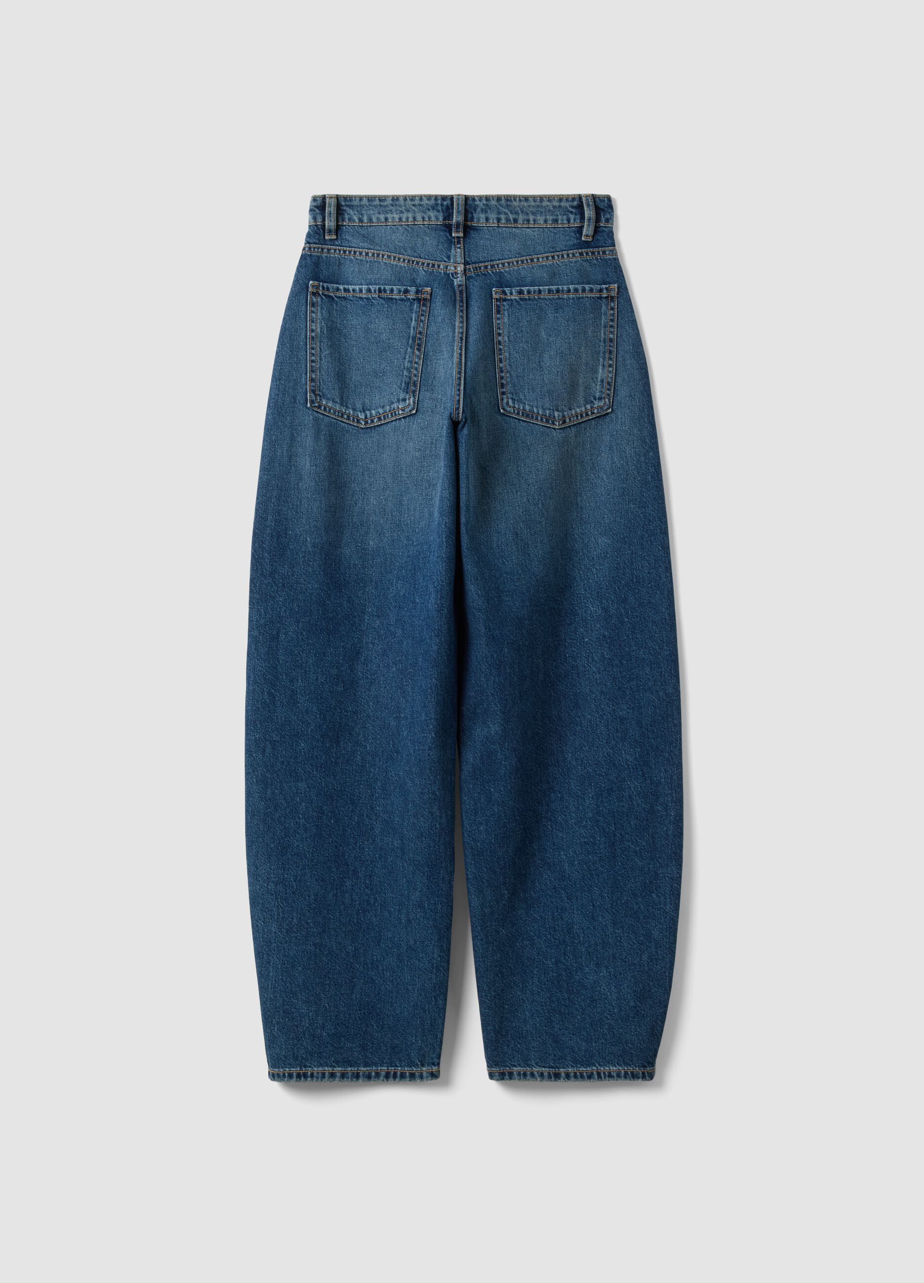 Jeans blu scuro denim in puro cotone barrel fit