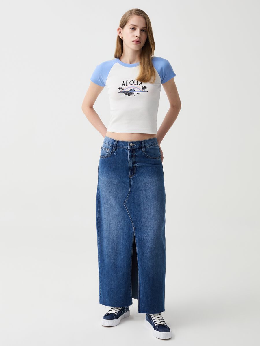 T-shirt cropped bicolore a costine_0