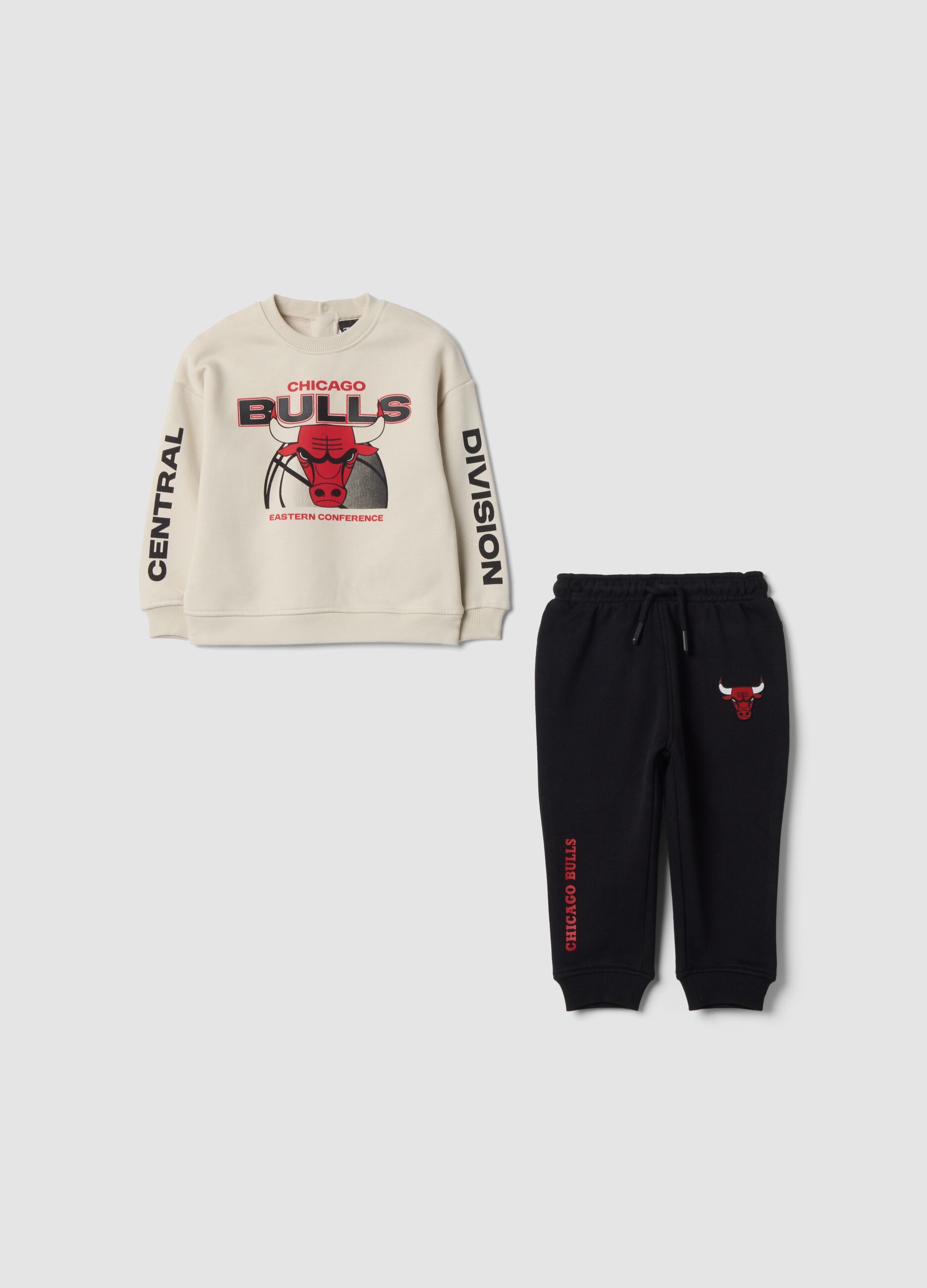 Completo jogging bianco in misto cotone con stampa Chicago Bulls