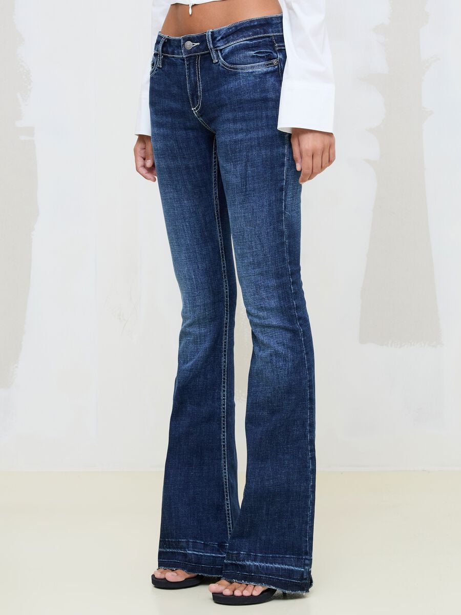 Slim Flare Dark Blue Washed Denim Jeans_2