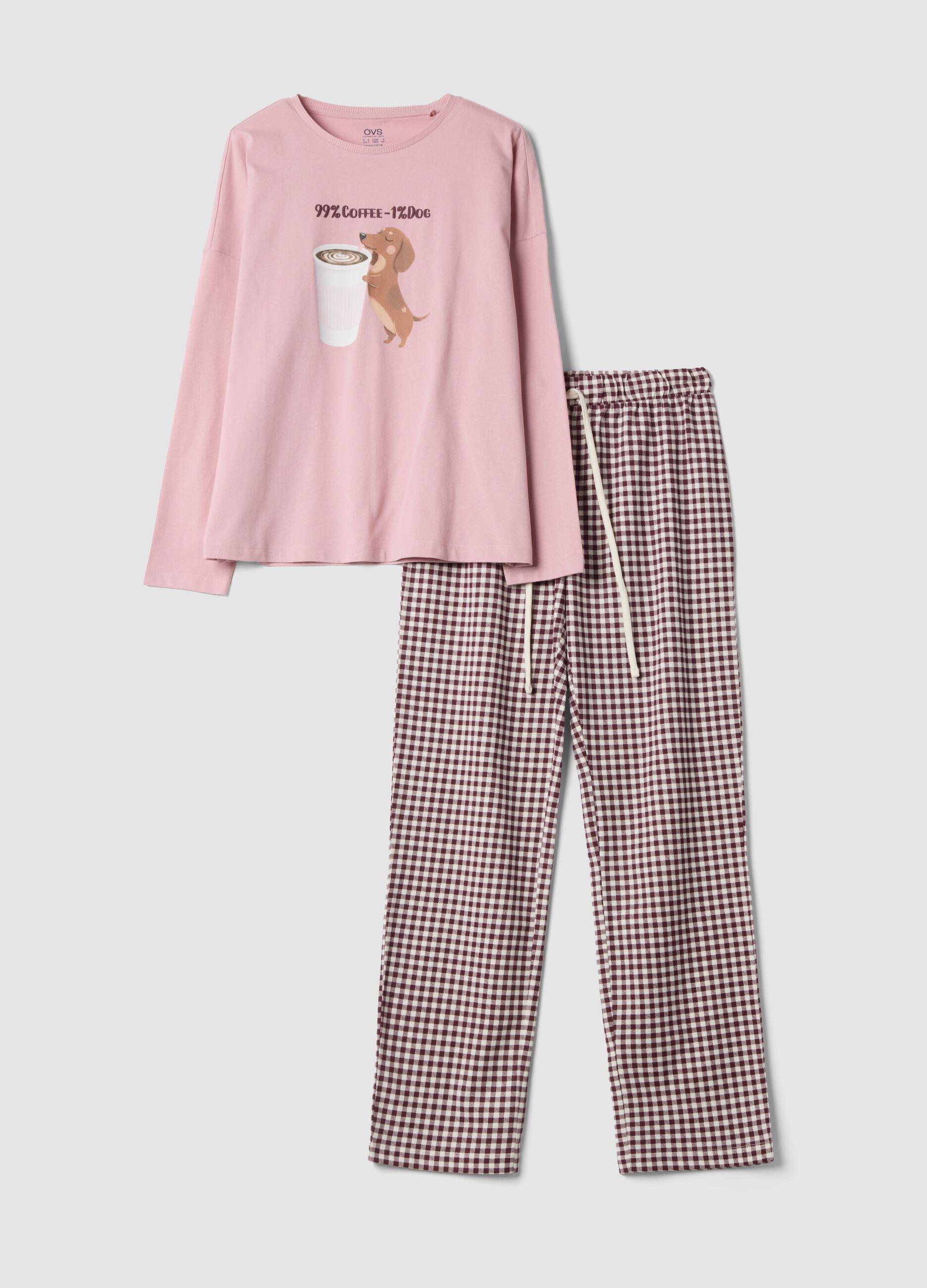 Pink pure organic cotton crew-neck pyjamas