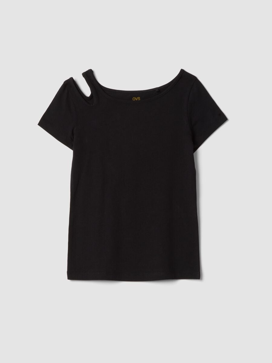 Black organic cotton T-shirt with cut-out shoulder_3