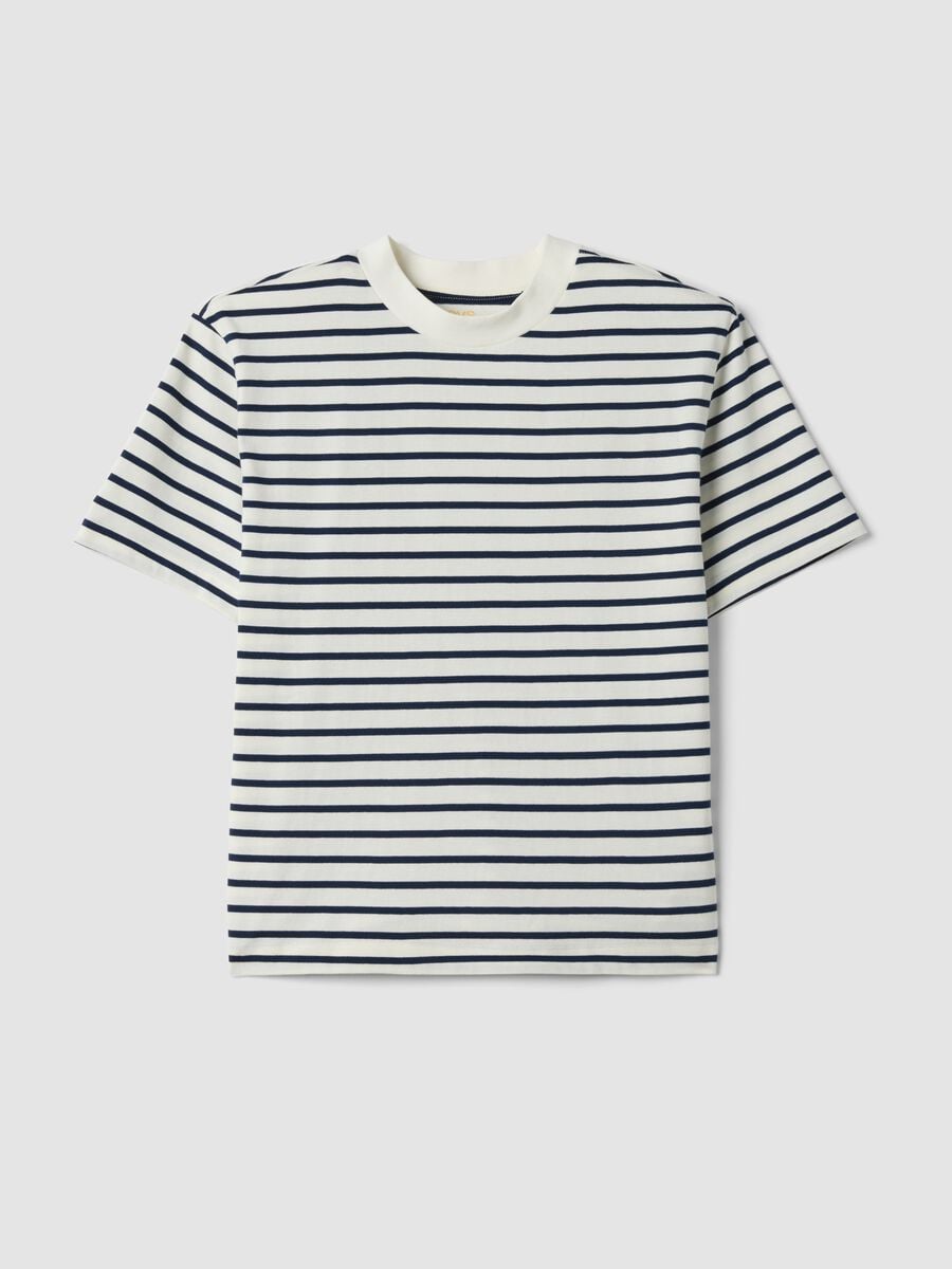 Blue pure cotton striped T-shirt_4