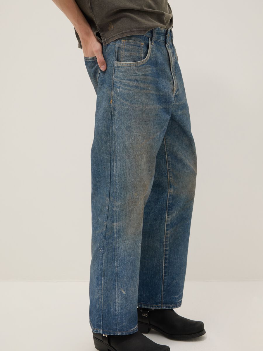 Regular Fit blaue Denim Baumwolle Baggy Jeans_3