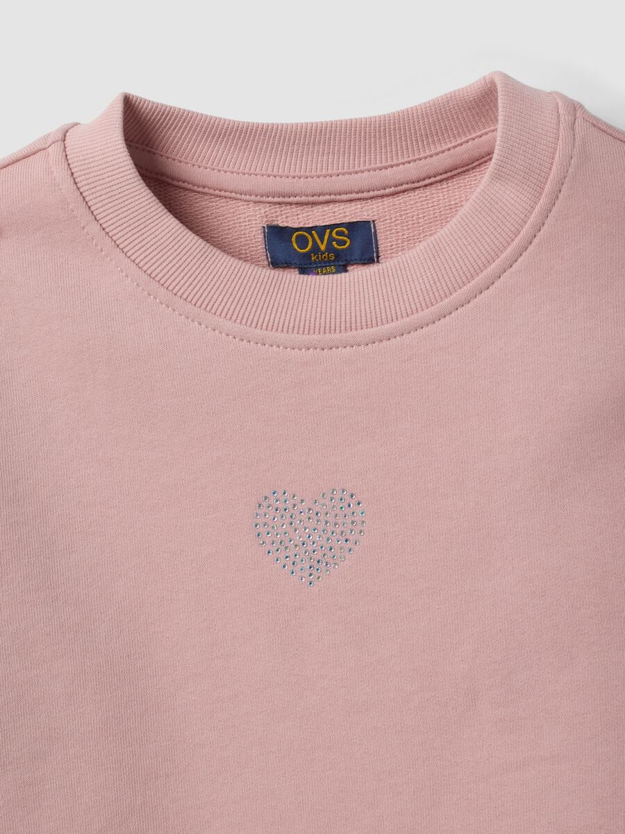 Pink pure cotton crew-neck sweatshirt with heart for girls_2