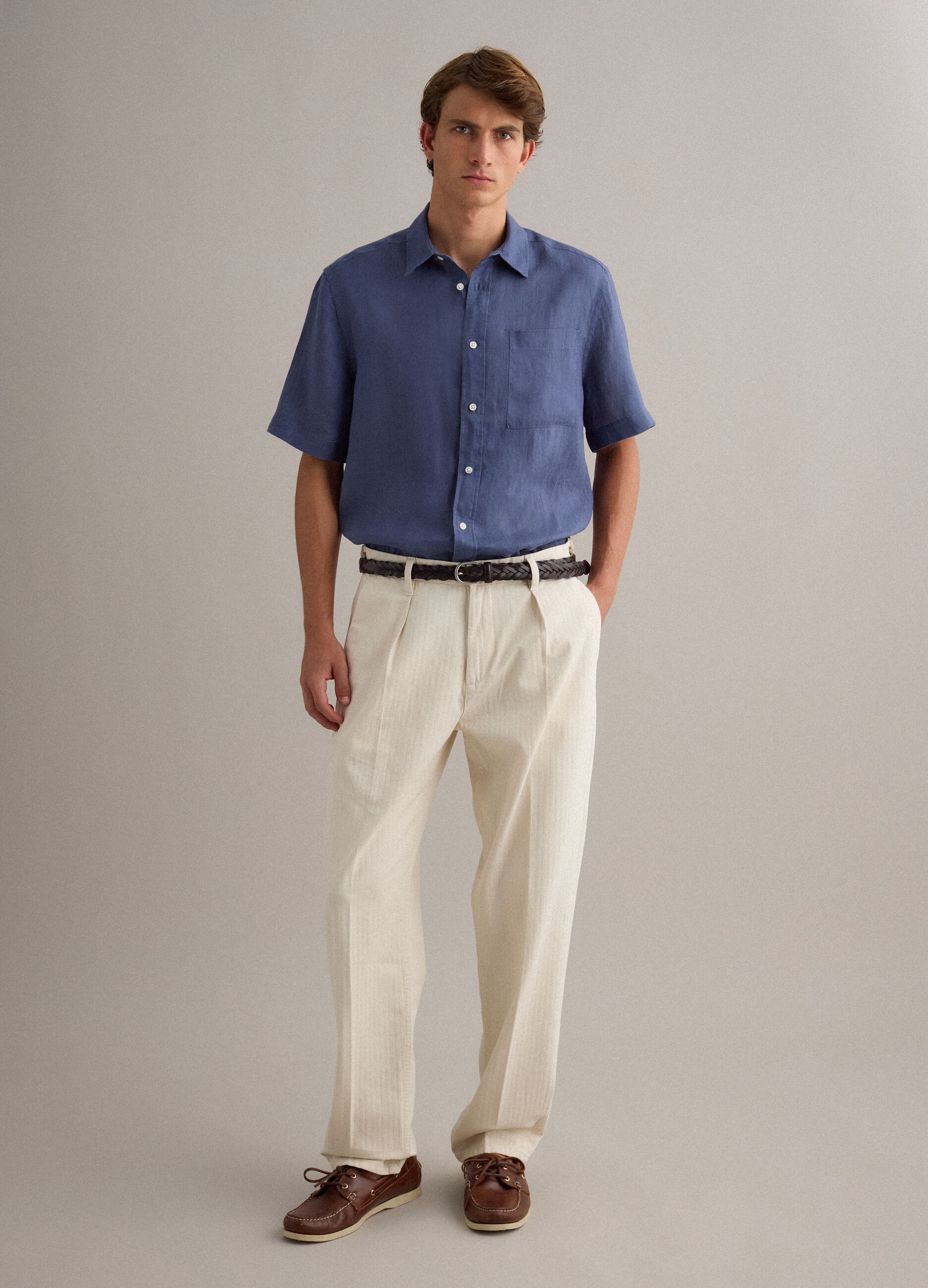 Blue Pure Linen Regular Fit Shirt