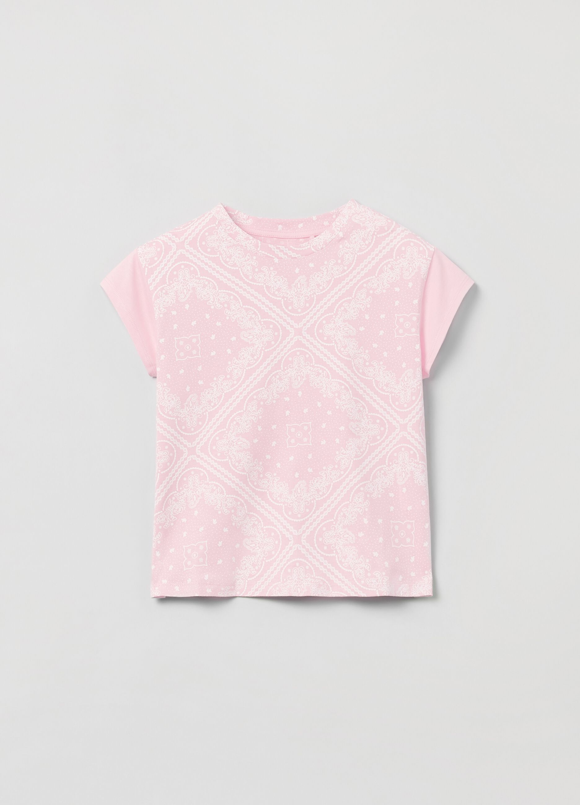 Cotton T-shirt with cashmere pattern