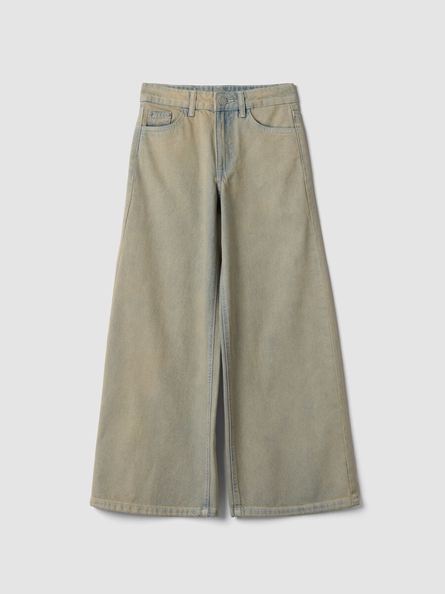 Girls&rsquo; grey wide-leg pure cotton jeans_0