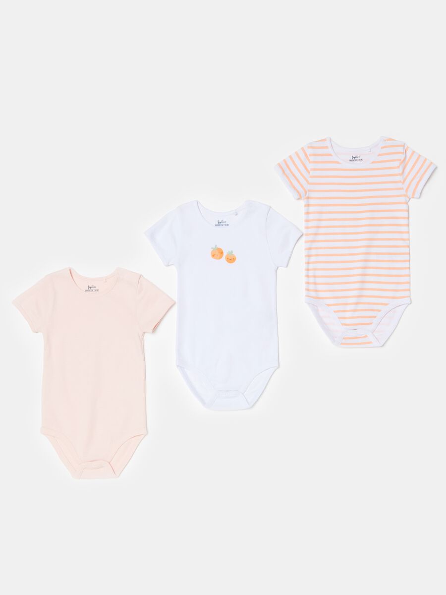 Three-pack short-sleeved bodysuits with print_0