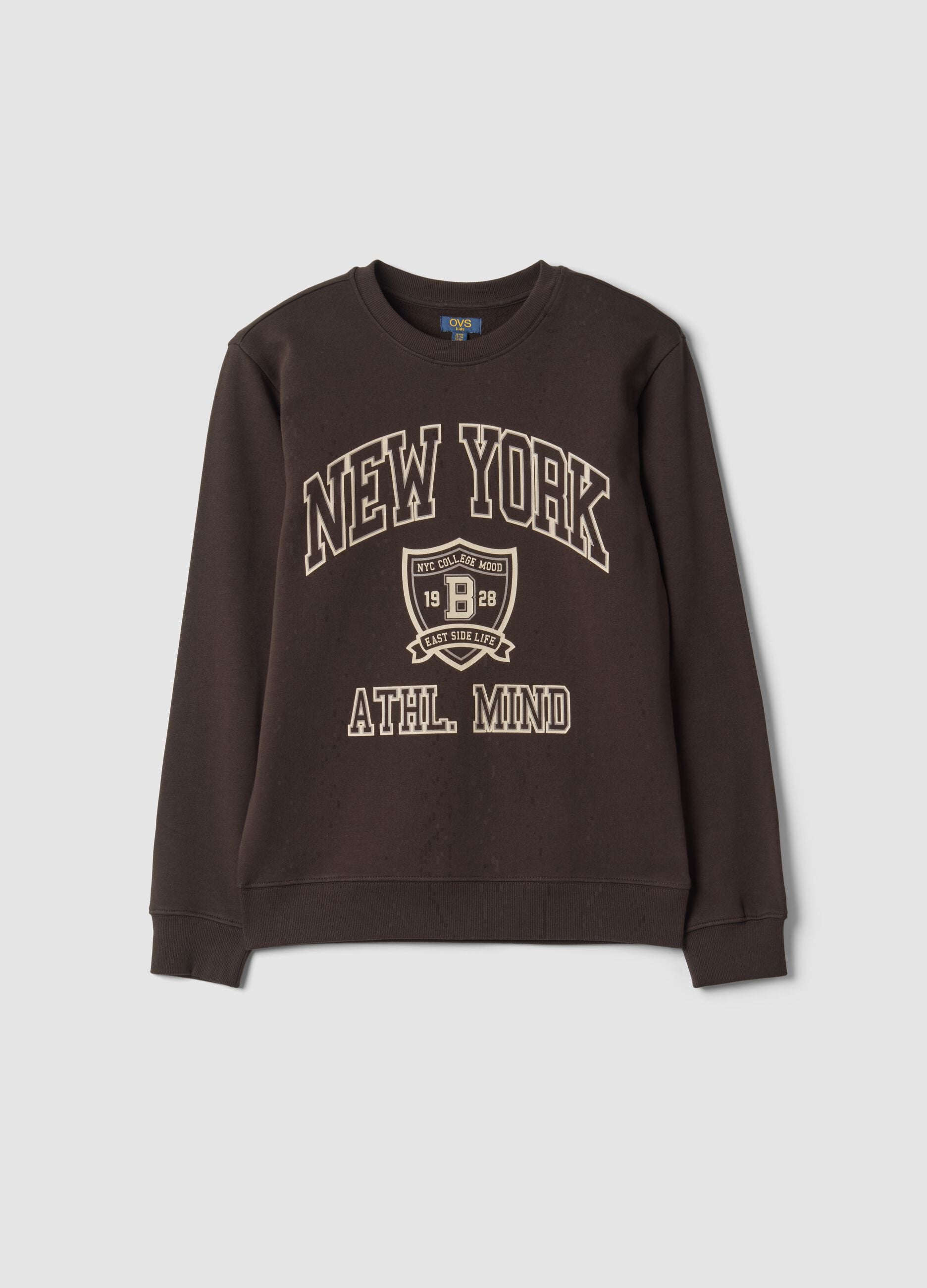 Sudadera marr&oacute;n oscuro de algod&oacute;n puro con cuello redondo