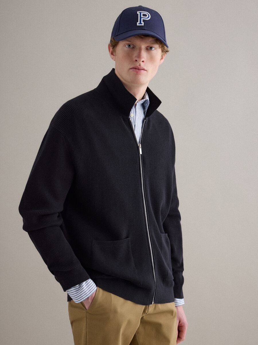 Blue pure cotton cardigan regular fit with full zip_3