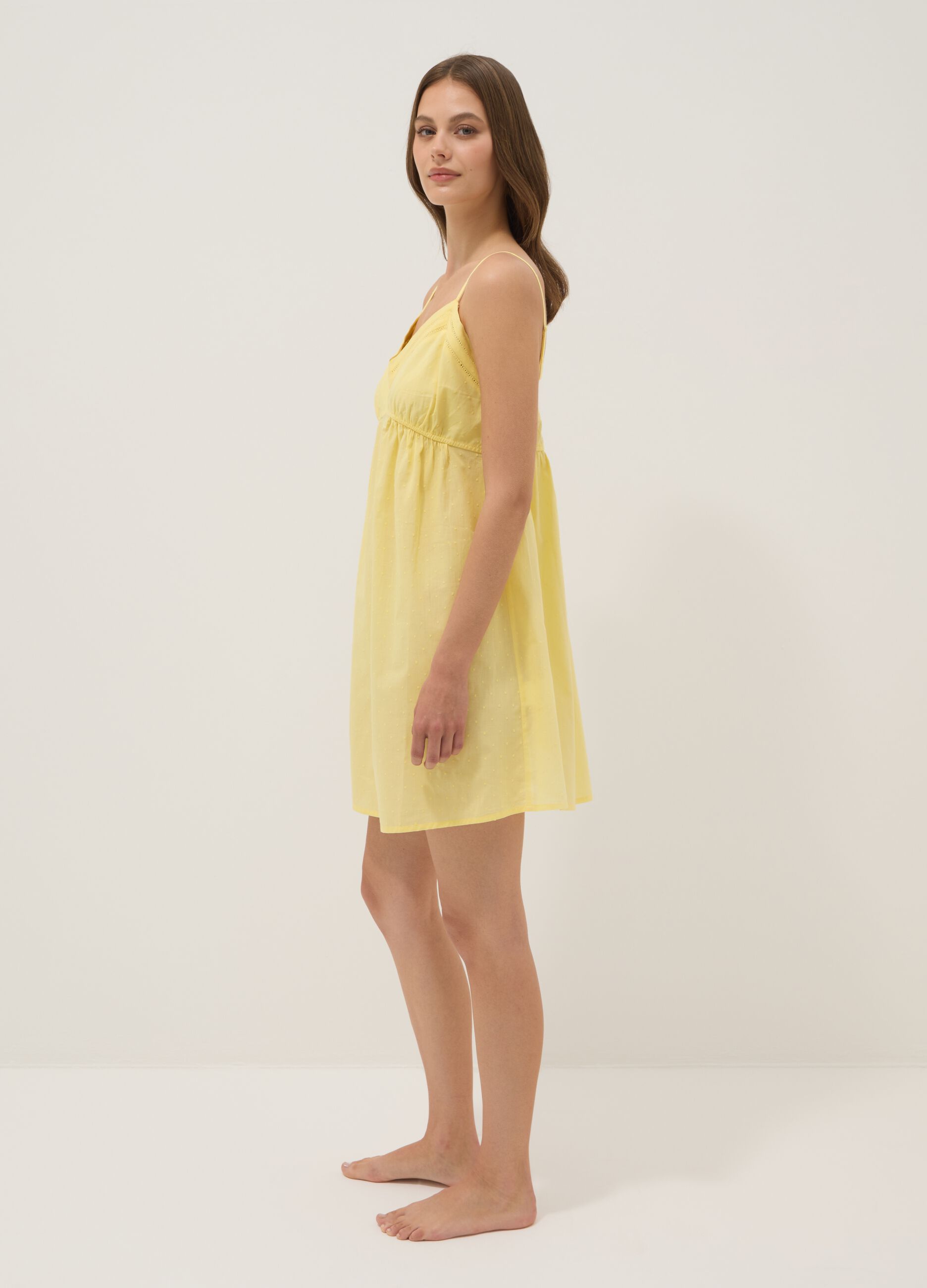 Yellow organic cotton nightdress with thin straps
