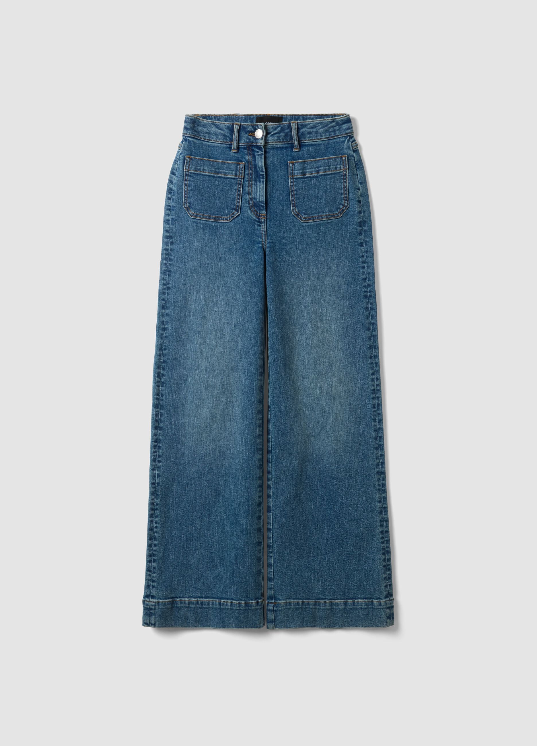 Blue wide-leg stretch cotton jeans