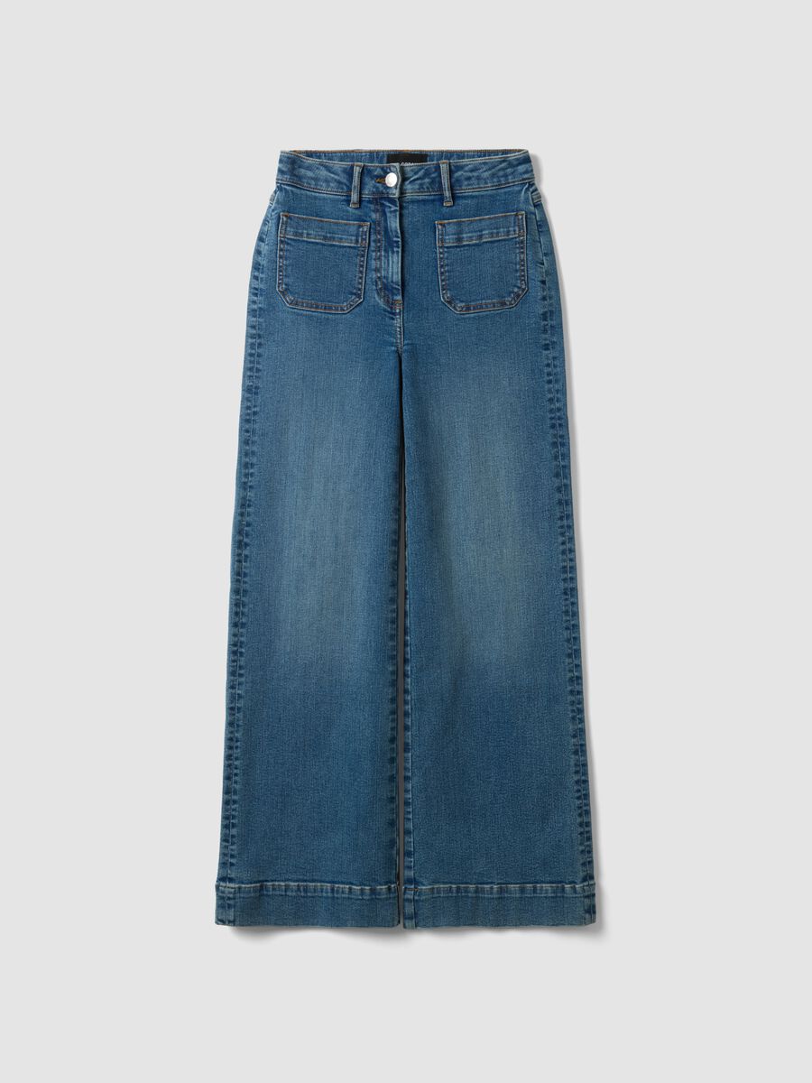 Blue wide-leg stretch cotton jeans_4