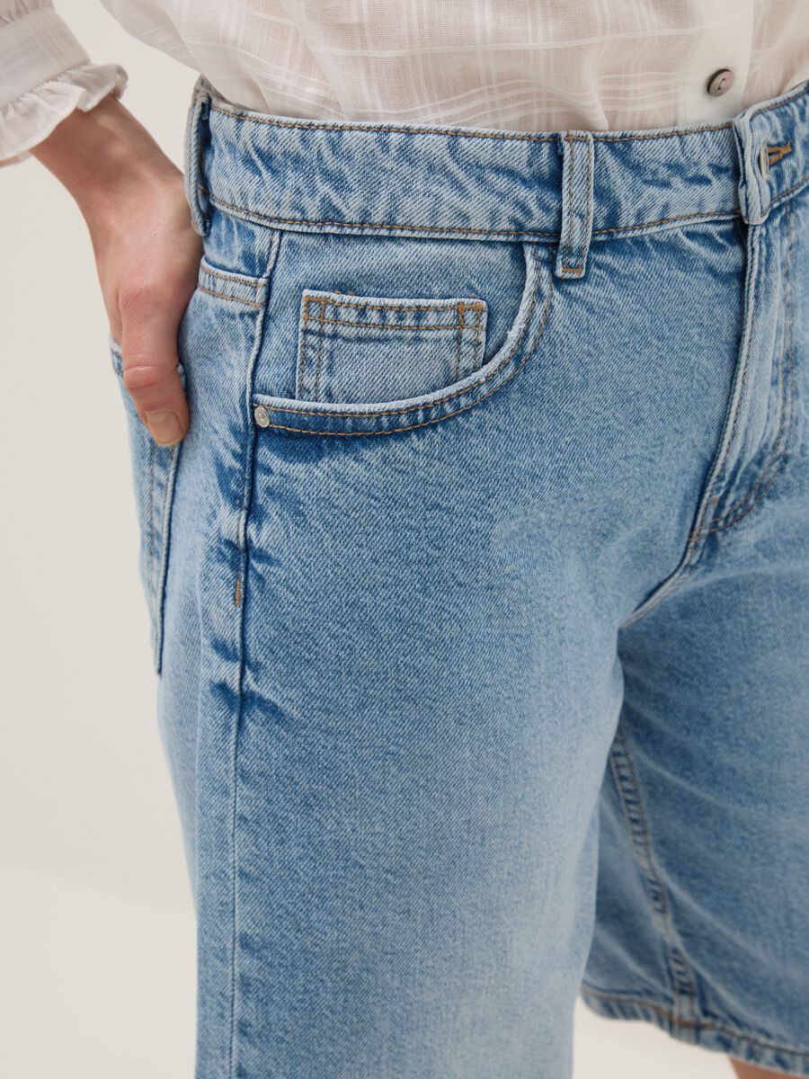 Pure cotton denim blue wide leg shorts_3