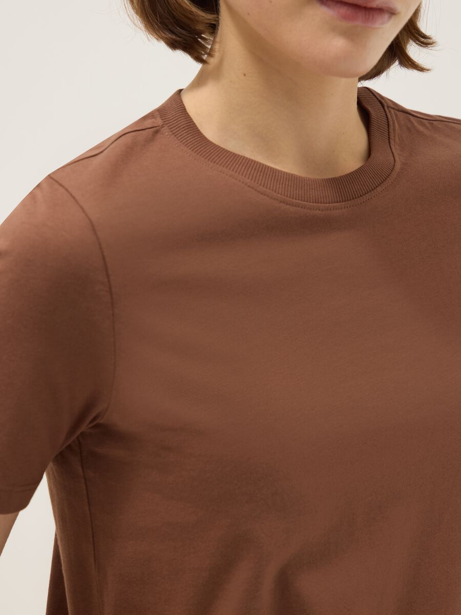 Brown pure cotton crew neck T-shirt regular fit_3