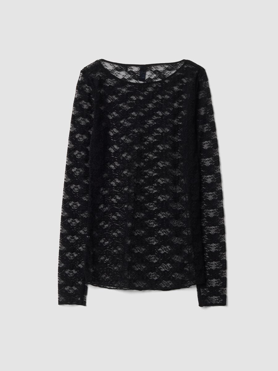 Maglia nera in tessuto elasticizzato con pizzo regular fit_2