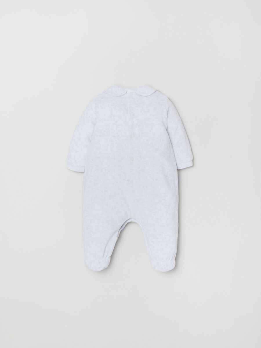 Velour onesie with feet and embroidered Mickey Mouse_1