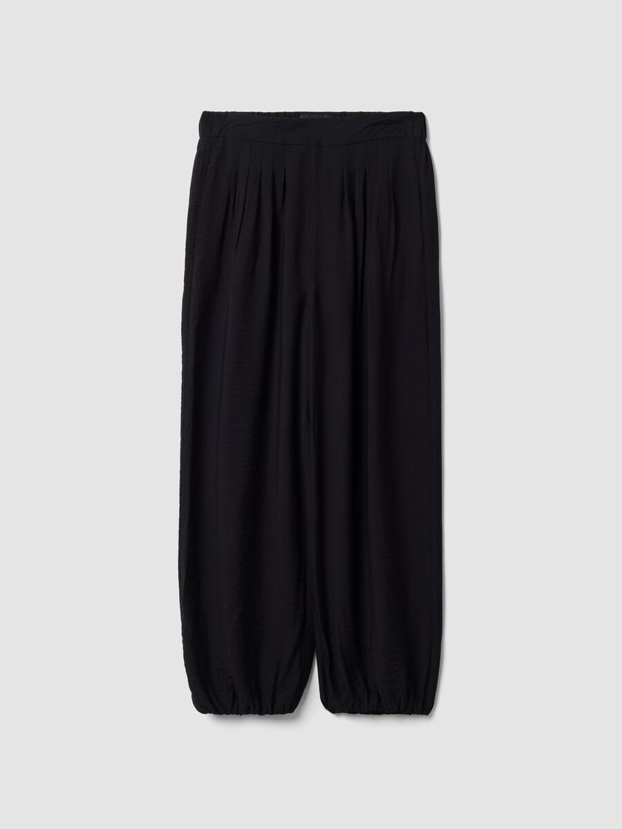 Pantaloni neri in misto viscosa relaxed fit_0