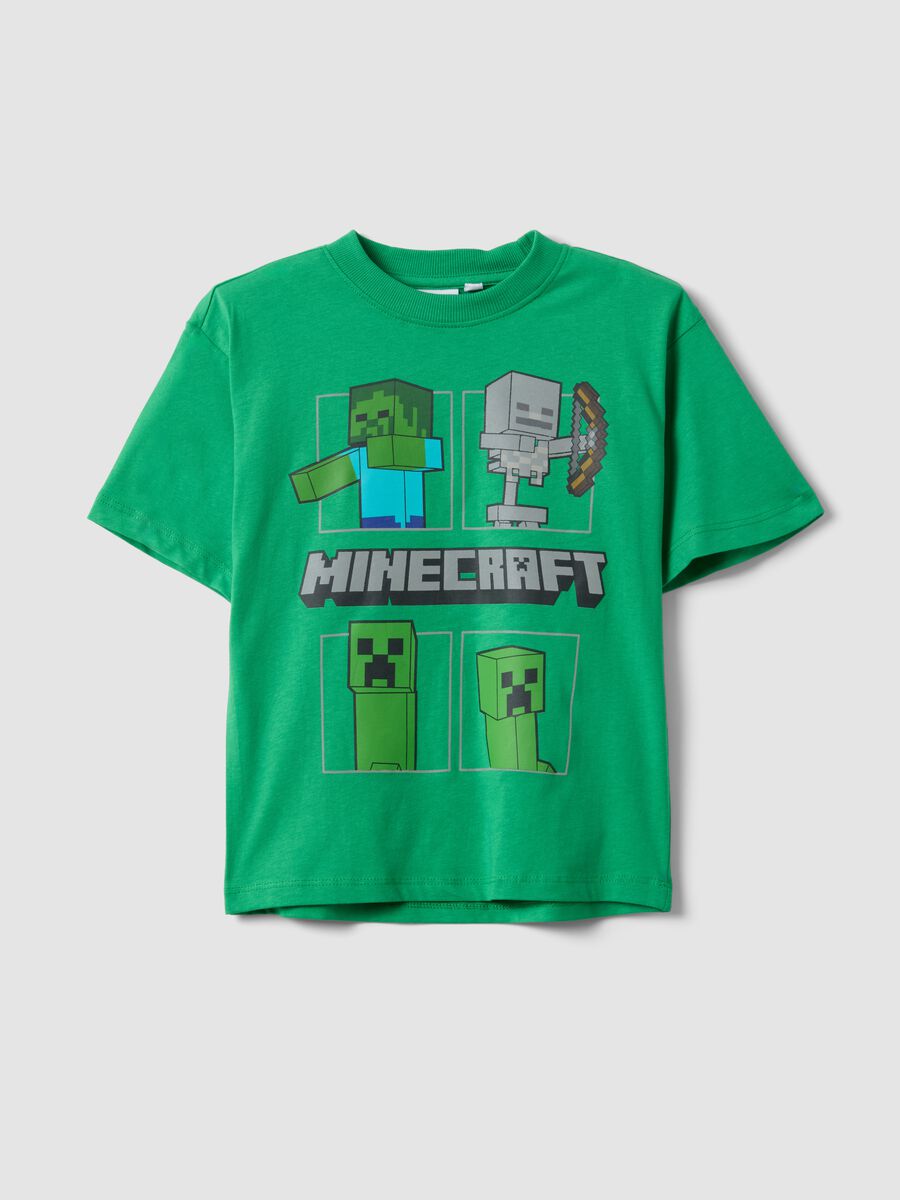 T-shirt enfant vert en pur coton avec imprim&eacute;s Minecraft_0