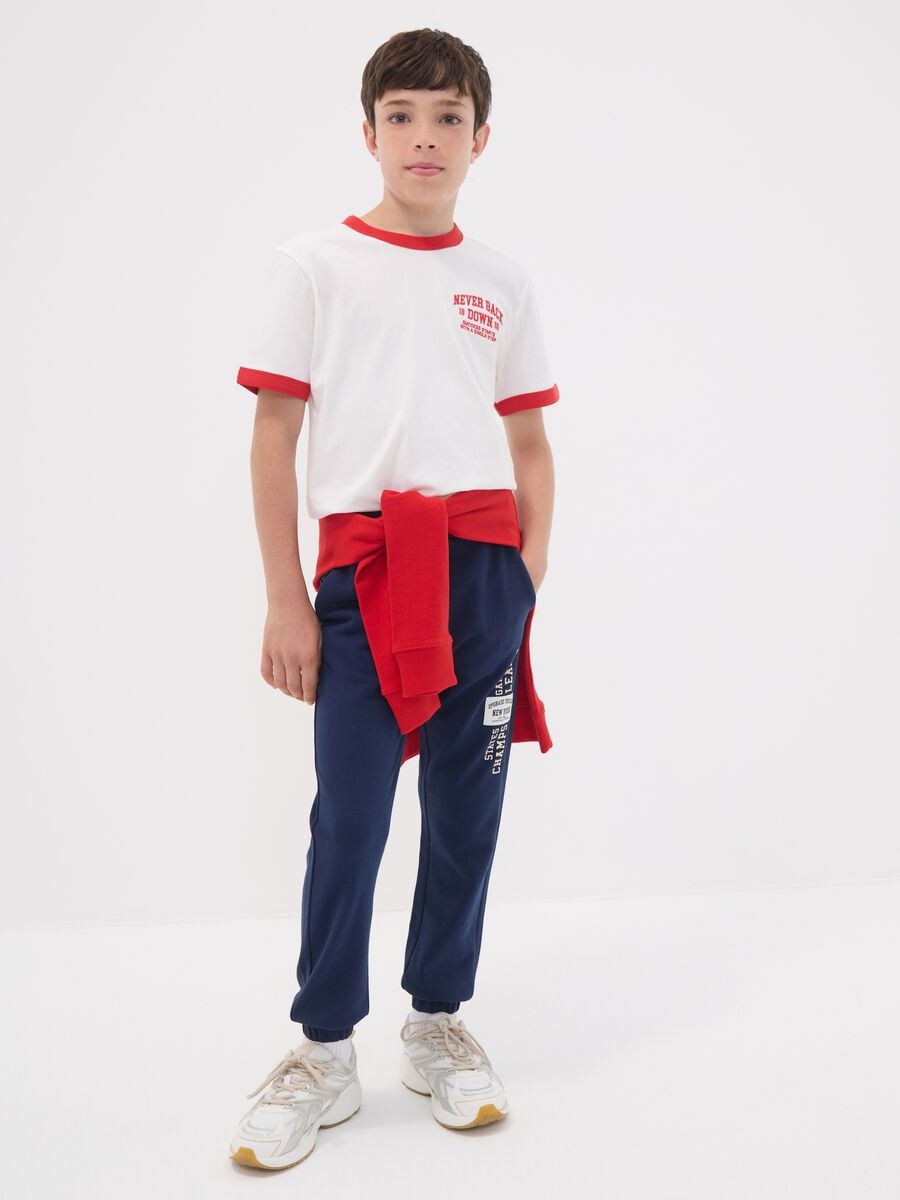 Blue pure cotton jogger trousers with print for boys_0