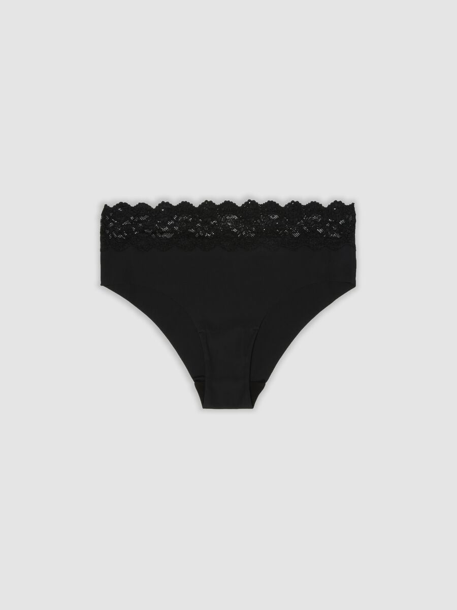 Black stretch microfibre briefs with lace_0