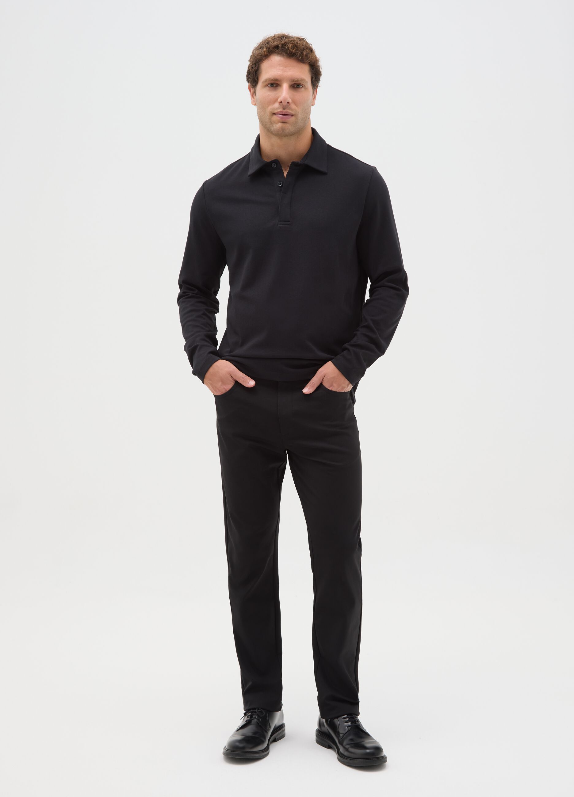 Black Cotton Blend Slim Fit Trousers