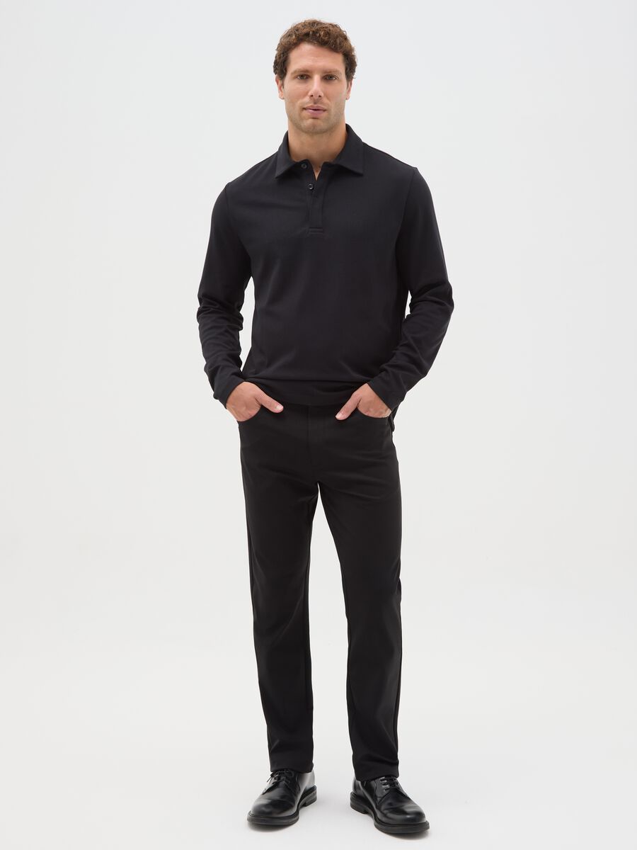Black Cotton Blend Slim Fit Trousers_0
