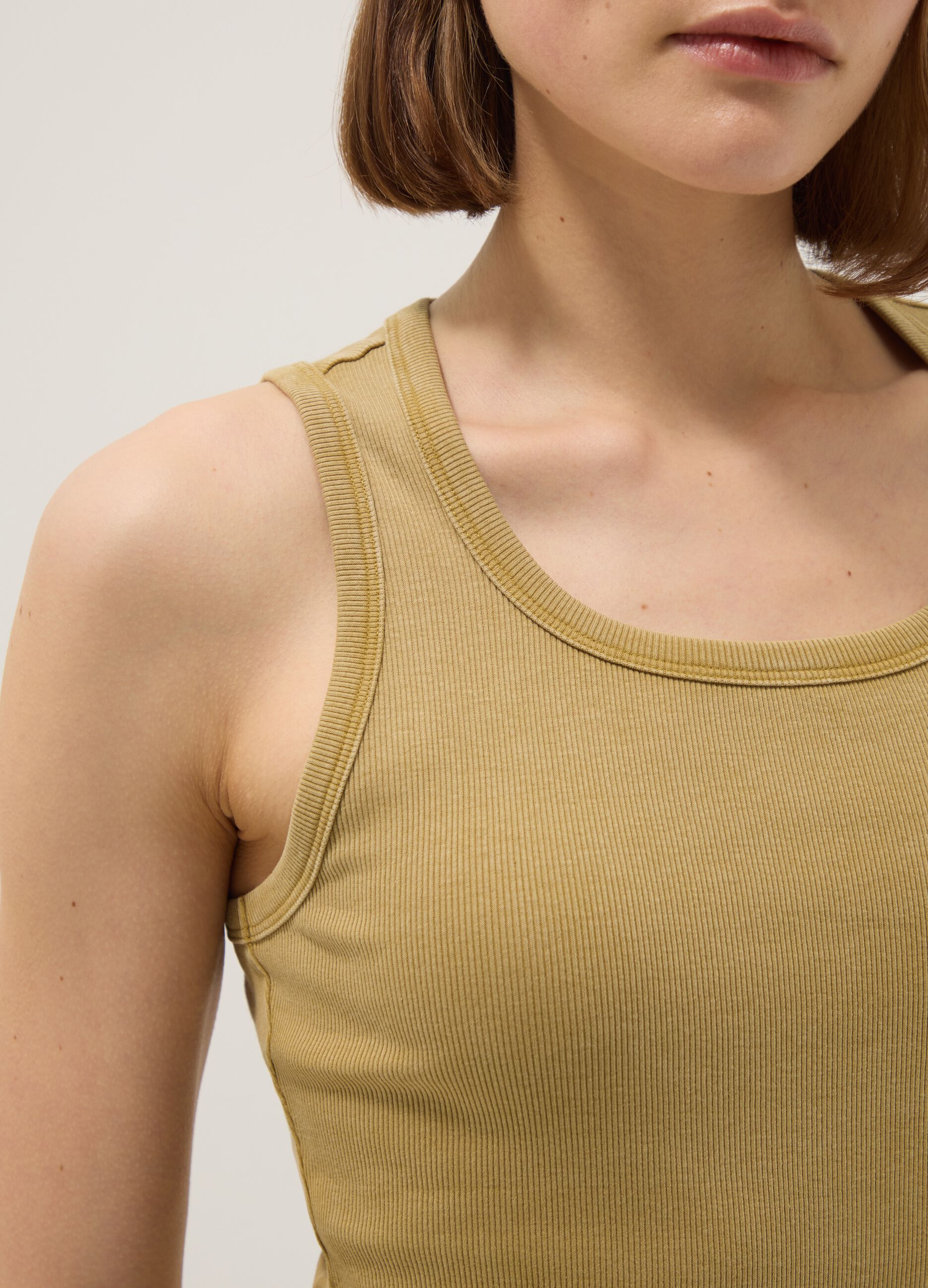 Yellow stretch cotton vest top, regular fit