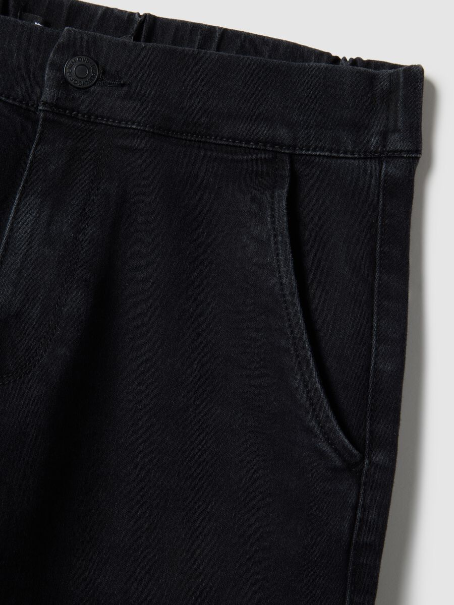 Black Cotton Blend Slim Fit Chino Trousers_5