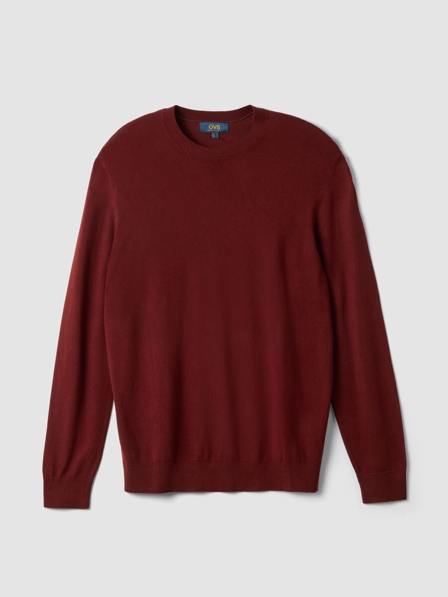 Camisola de gola redonda vermelho tijolo em mistura de viscose, corte regular_0