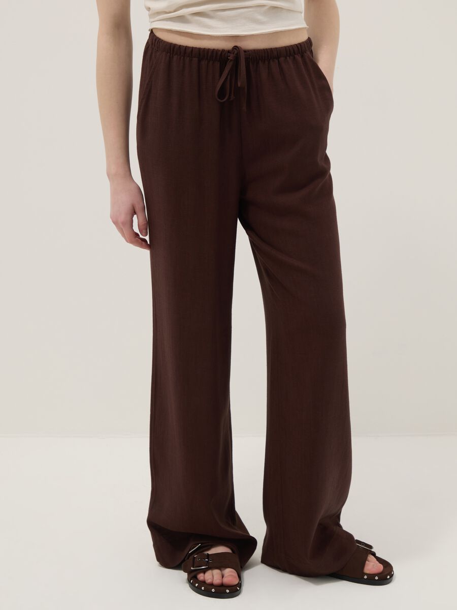 Brown viscose and linen blend joggers &ndash; relaxed fit_1