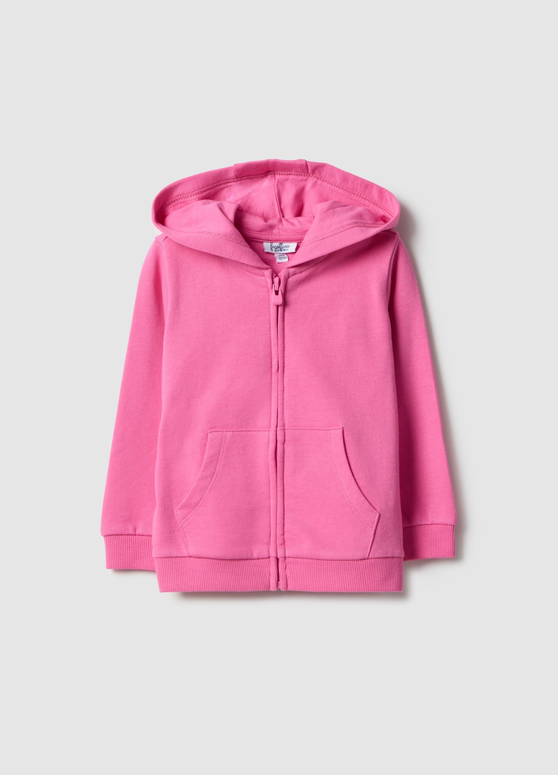 Girls' pink cotton hoodie regular fit