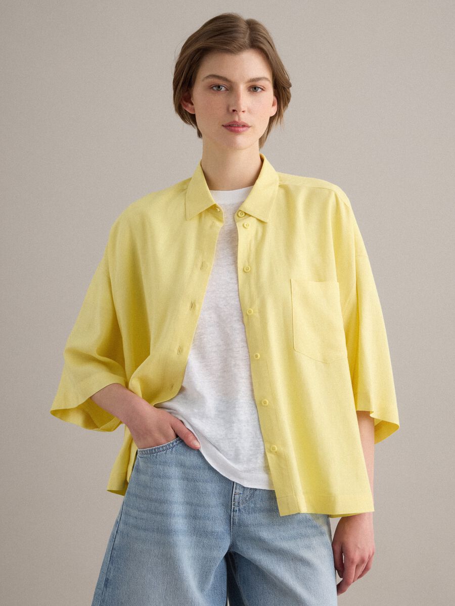 Yellow viscose-linen blend oversized shirt_1
