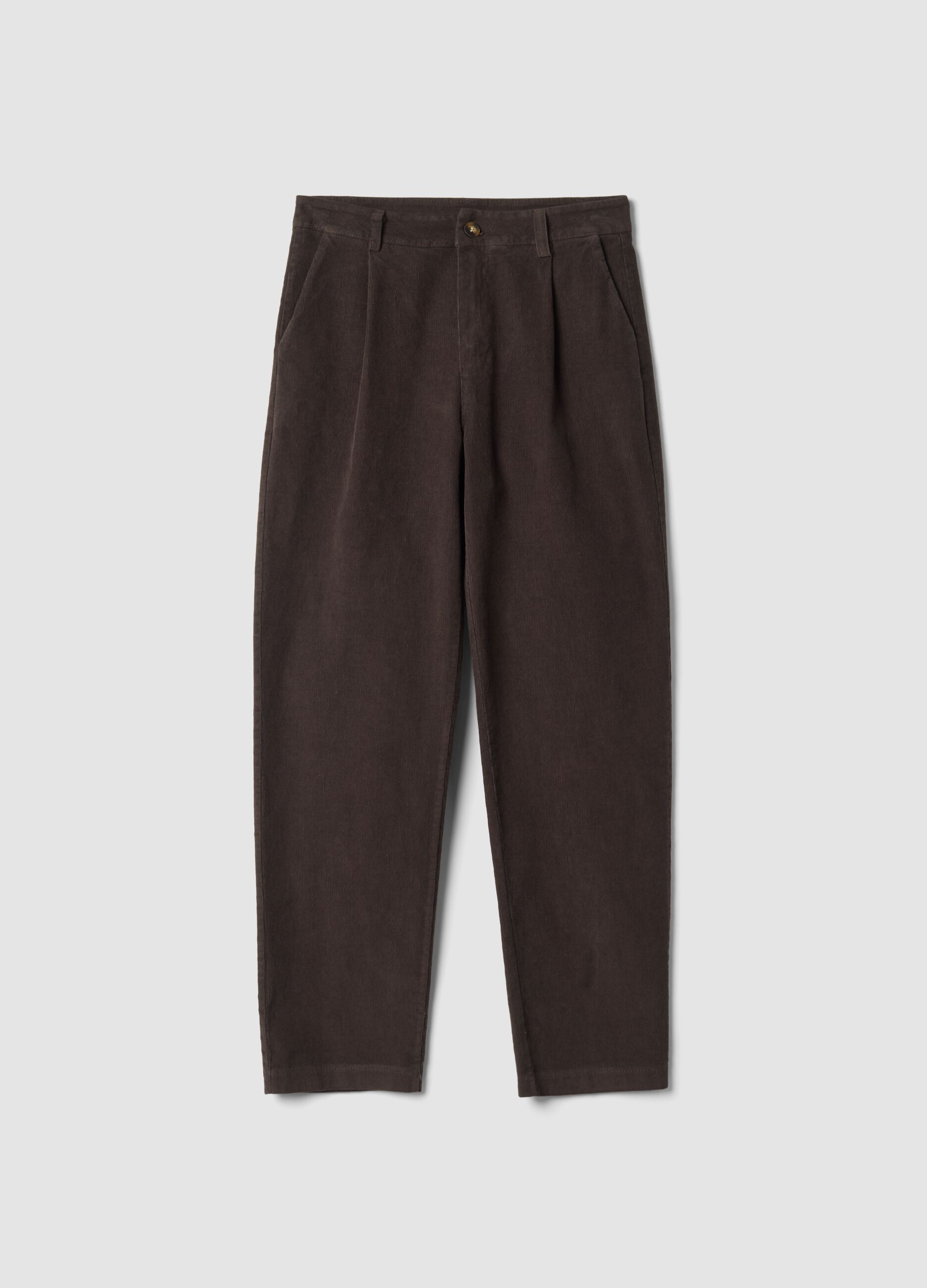 Braune Ripp-Hose aus elastischer Baumwolle im Regular Fit
