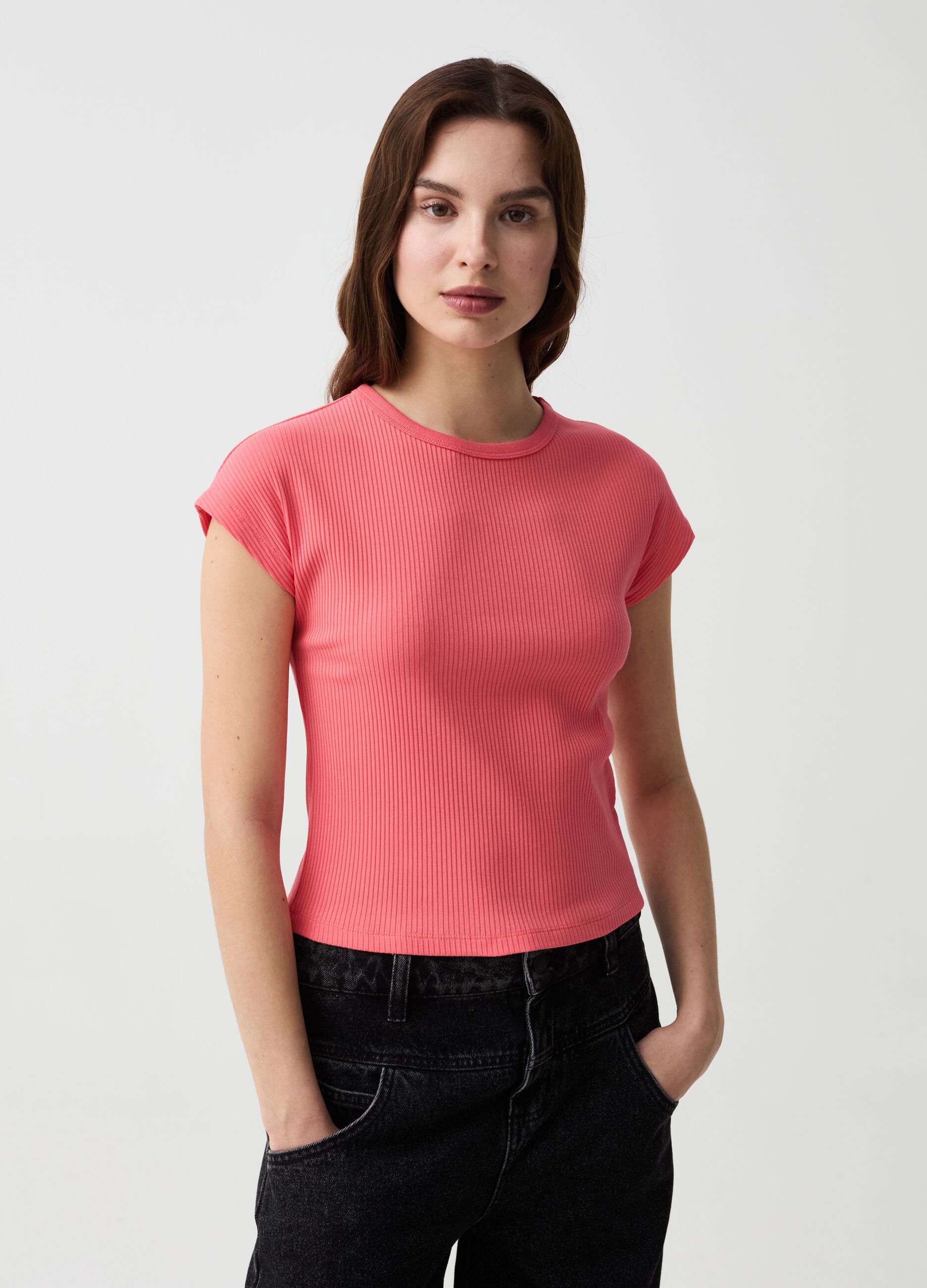 Essential ribbed T-shirt with kimono sleeves