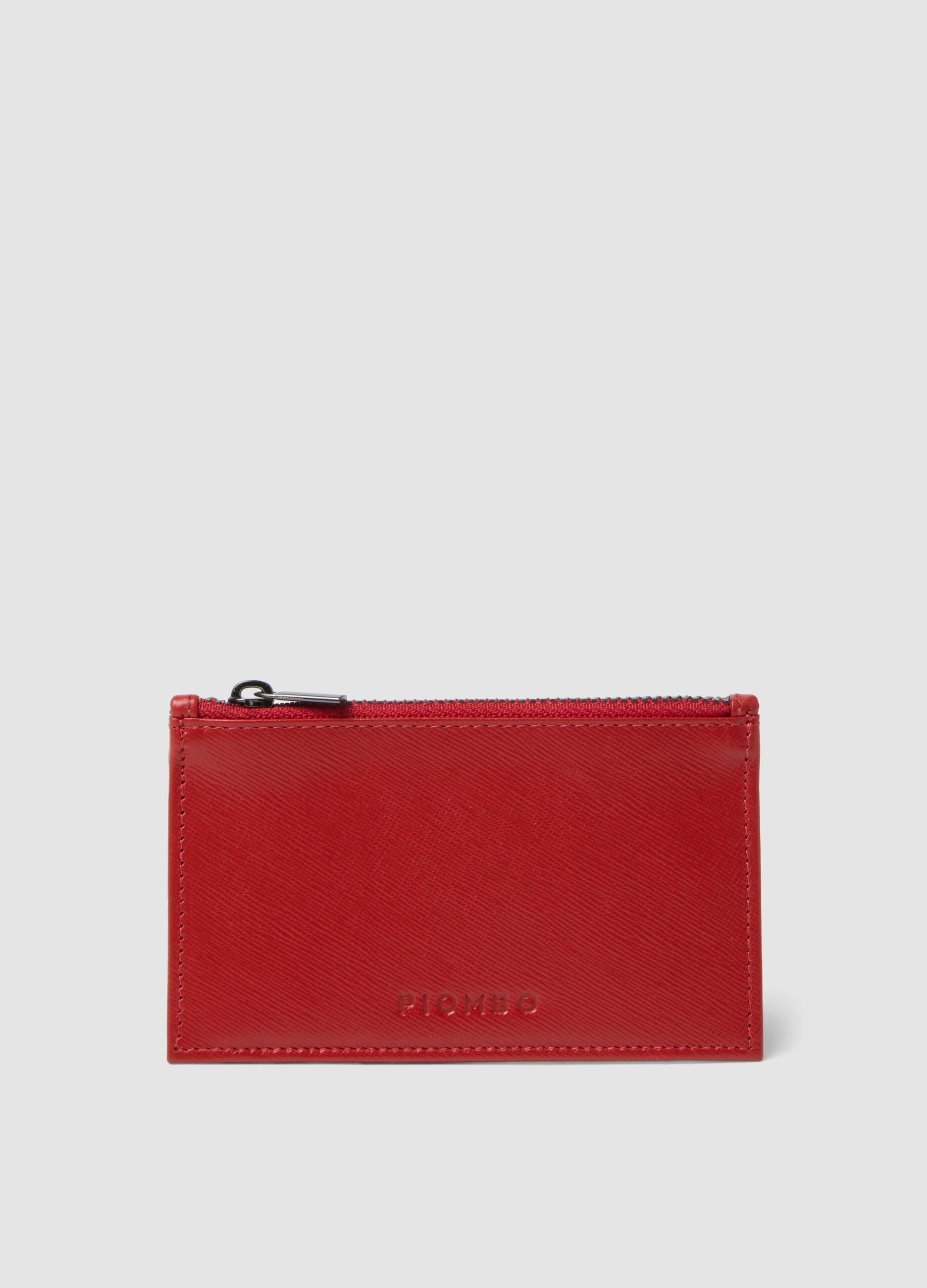 Red genuine leather zip wallet