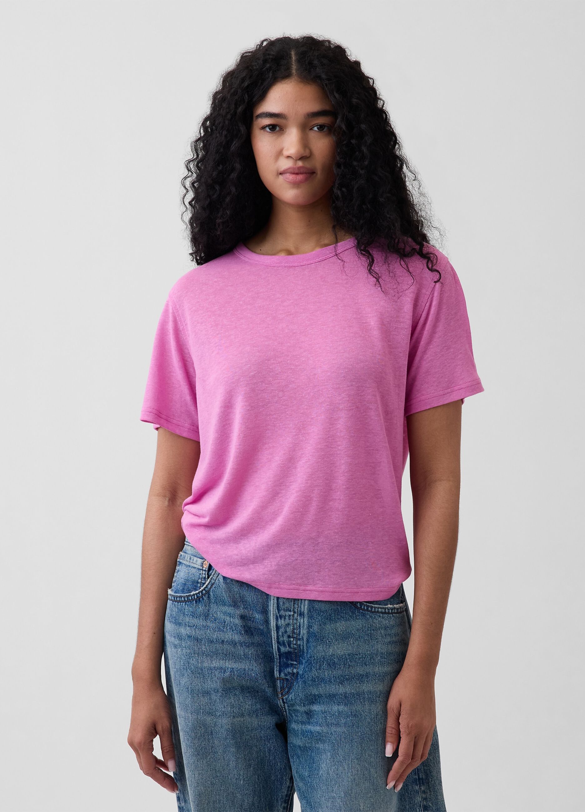 Kurzarm-T-Shirt aus Leinenmix
