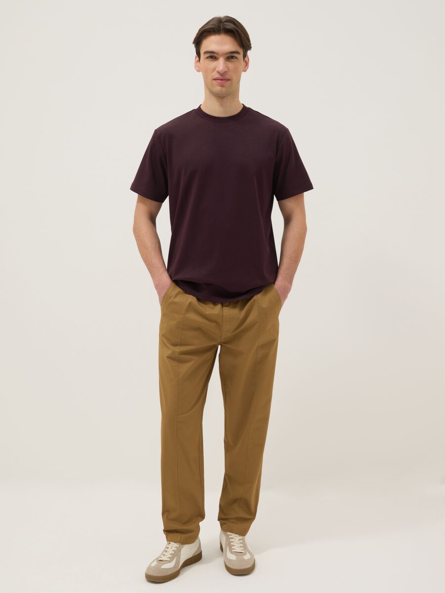 Brown pure cotton crew neck T-shirt regular fit_1