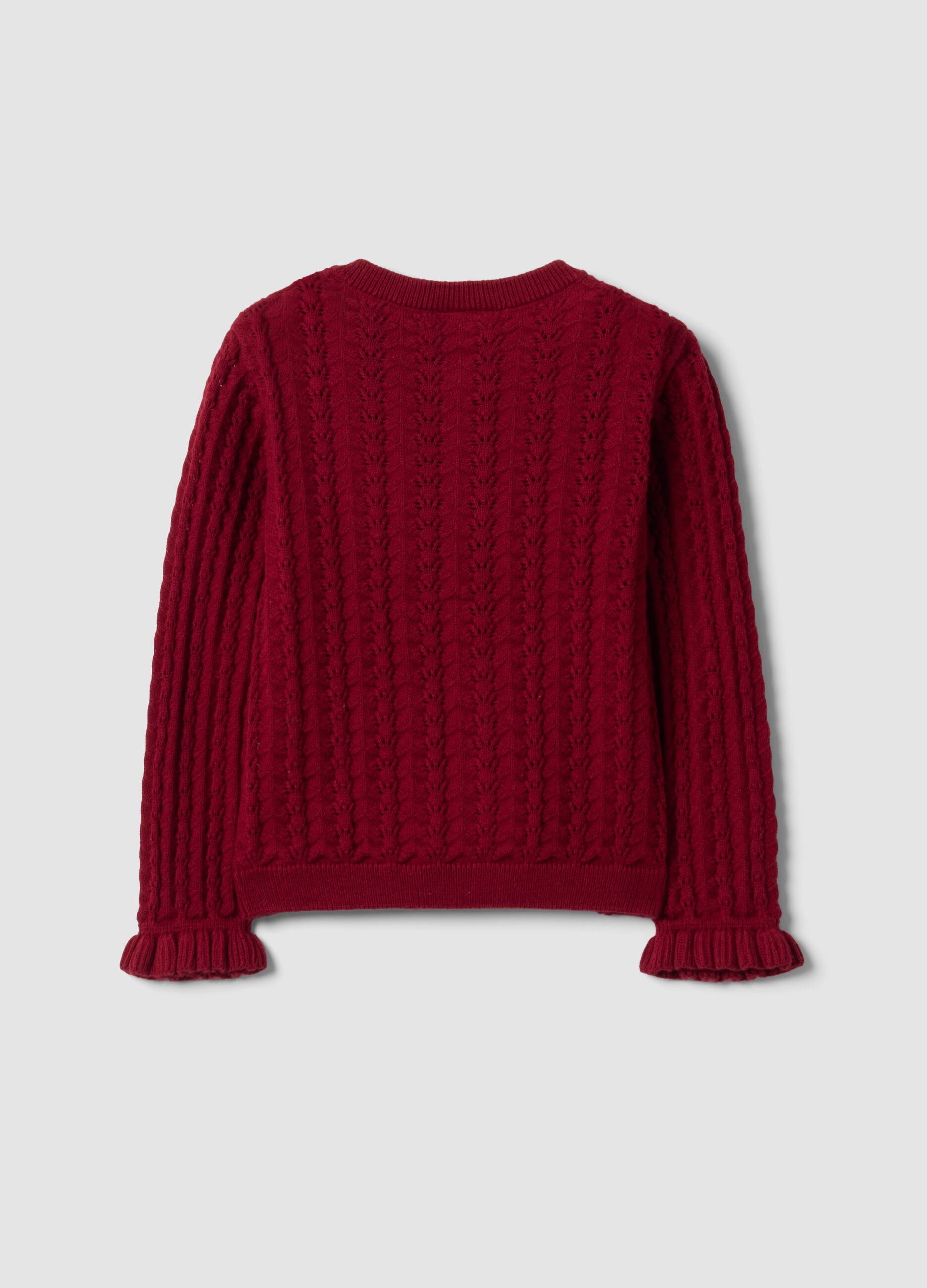 Red pure cotton openwork knit cardigan for baby girl