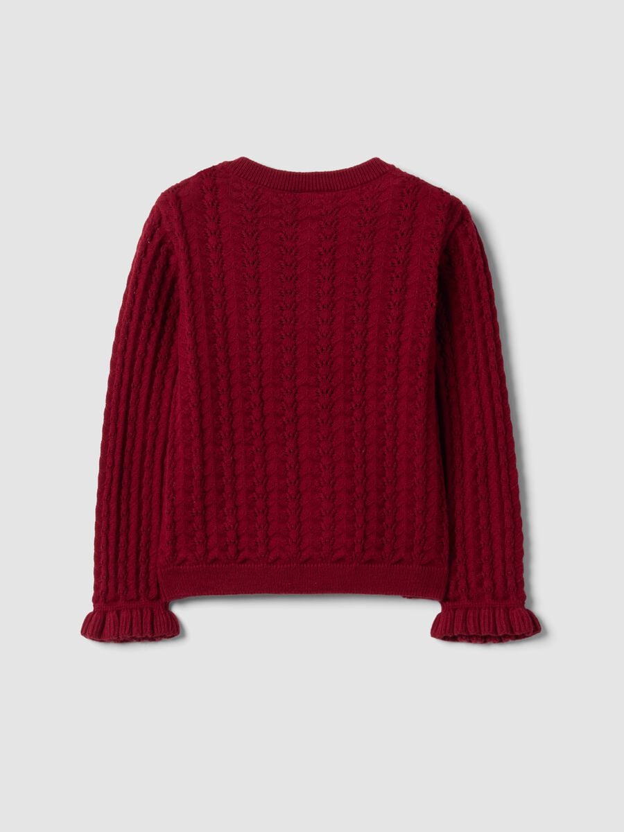 Red pure cotton openwork knit cardigan for baby girl_1
