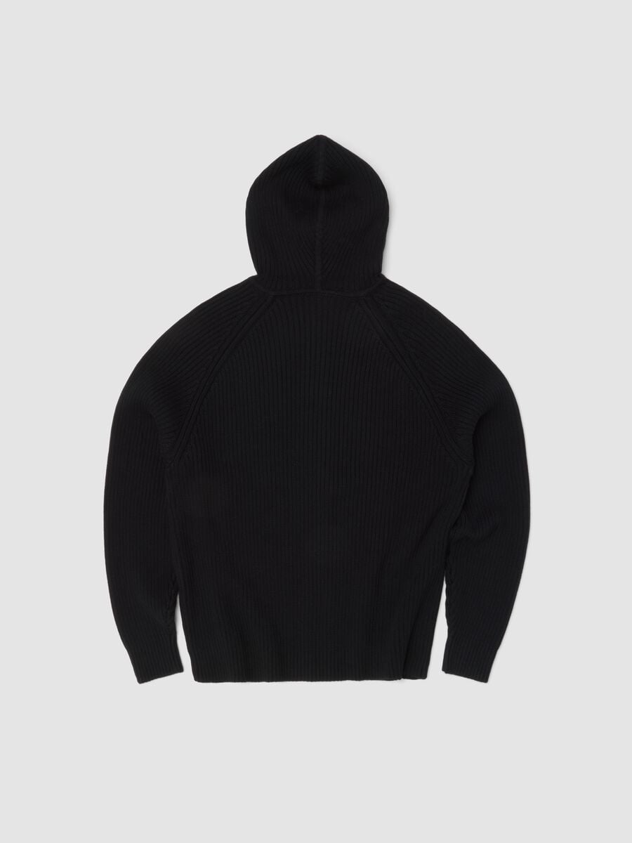 Black Ribbed Knit Hoodie_5