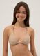 Beige triangle bikini top in stretch fabric with braided tie straps_0