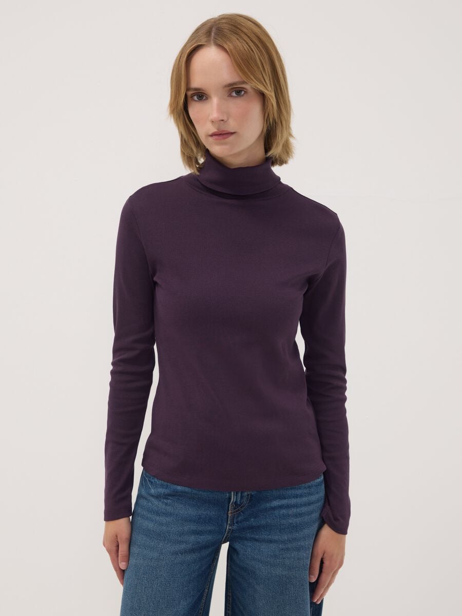 Purple pure cotton long-sleeve crew-neck top_0