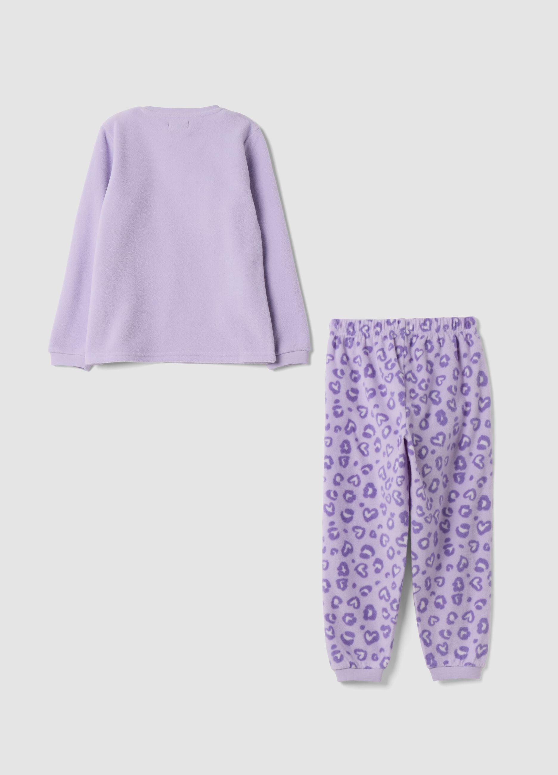 Lilac purple crew-neck pyjamas with teddy bear print