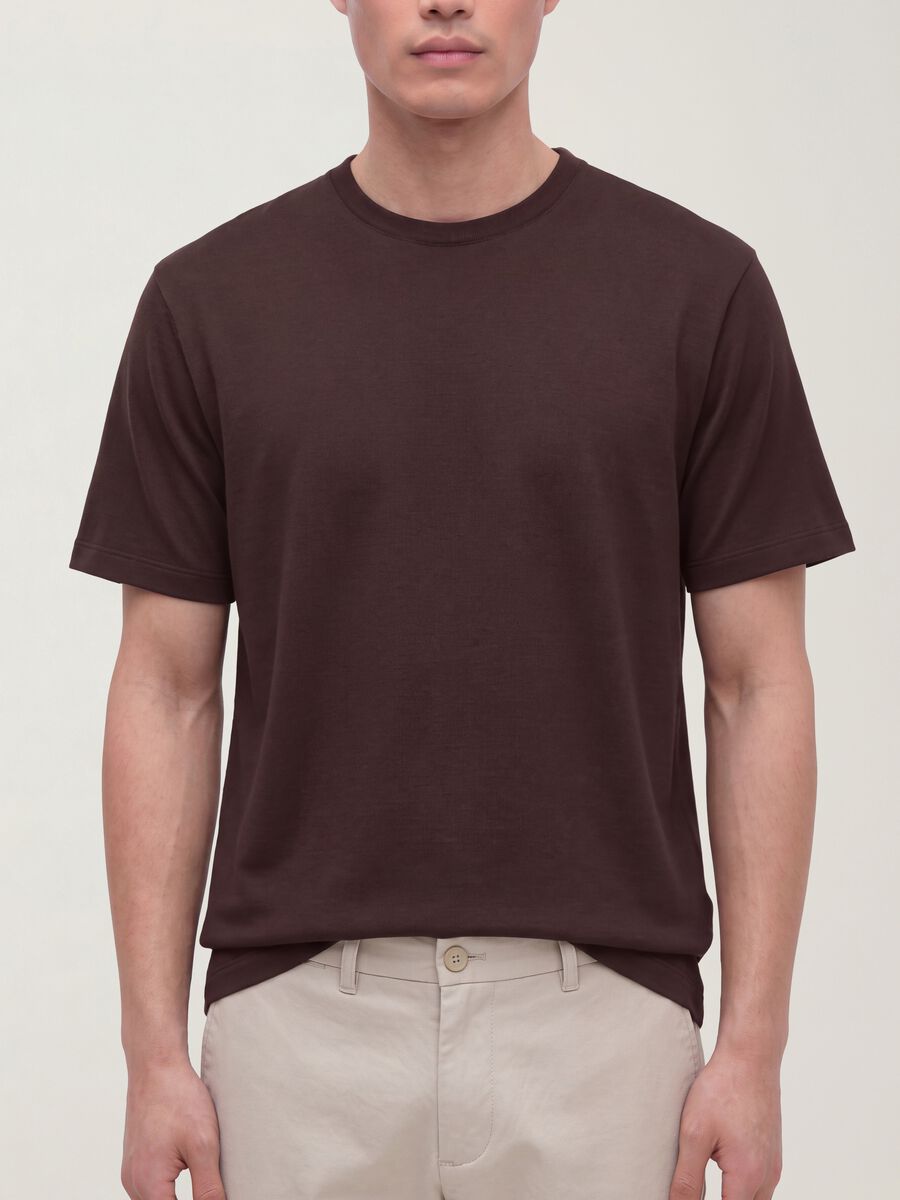 Brown pure cotton crew-neck T-shirt, relaxed fit_3