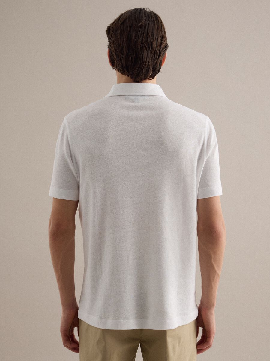 White linen-cotton blend regular fit polo_2