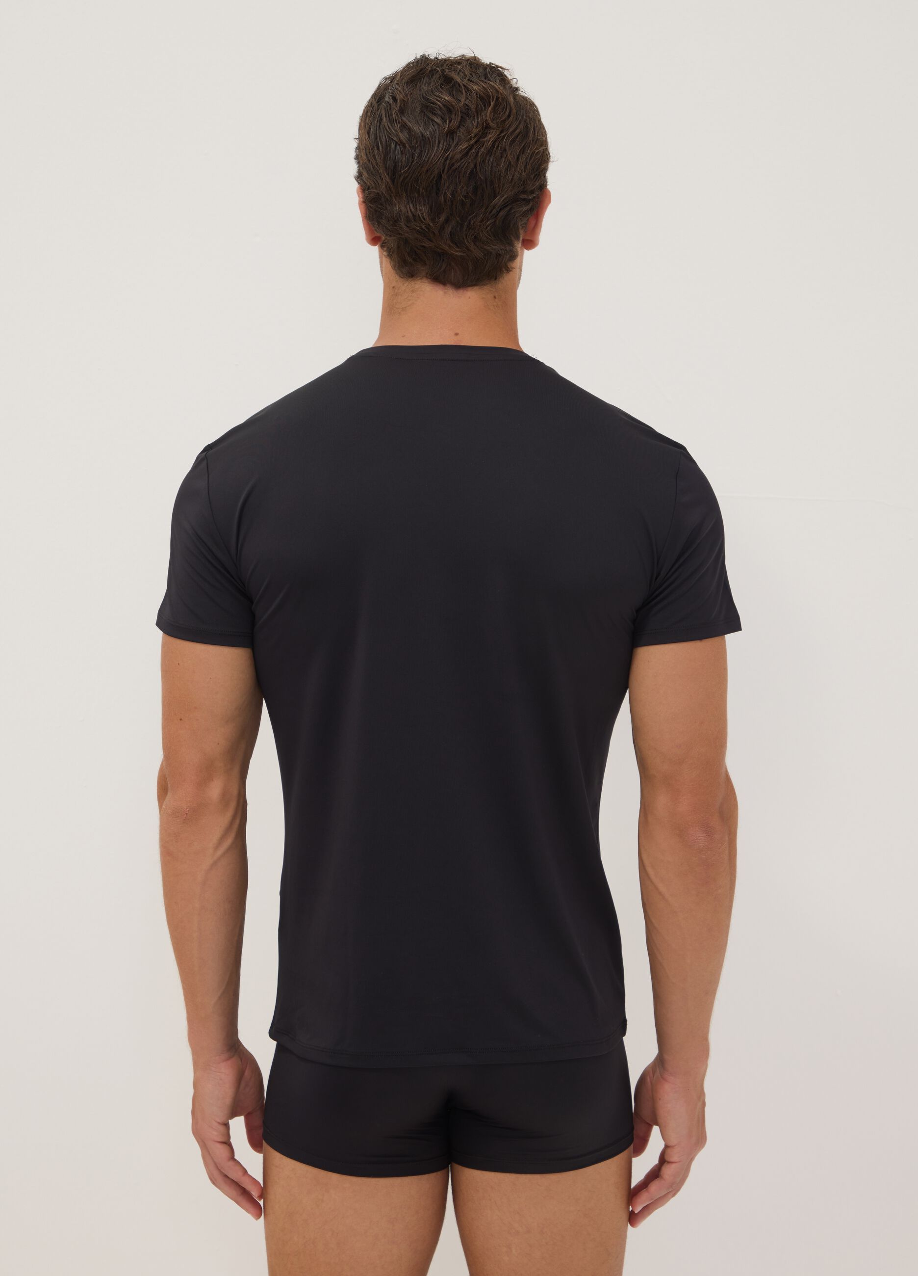 2er-Pack schwarze T-Shirts aus elastischer Mikrofaser, Regular Fit