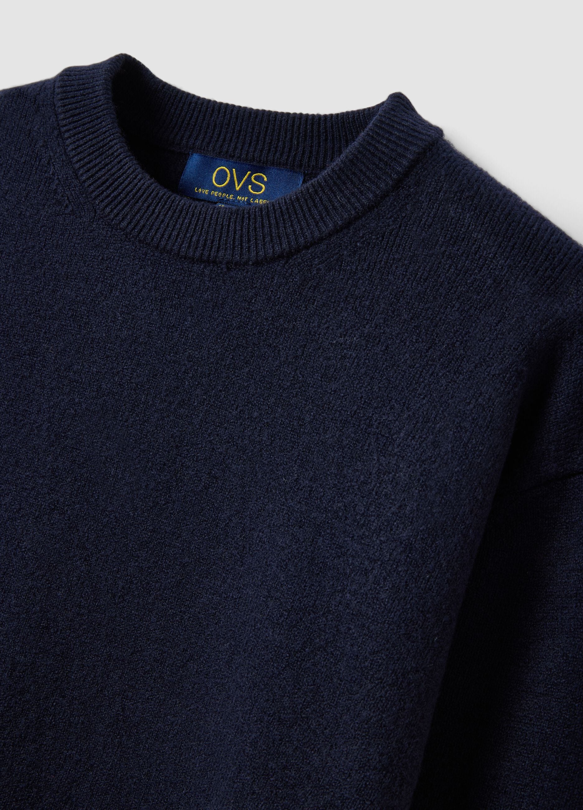 Blauer Rundhals-Pullover aus elastischer Wolle